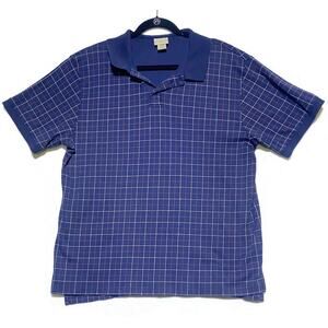 LL Bean Polo Shirt Men's Size Large Blue With Red and Brown Stripes